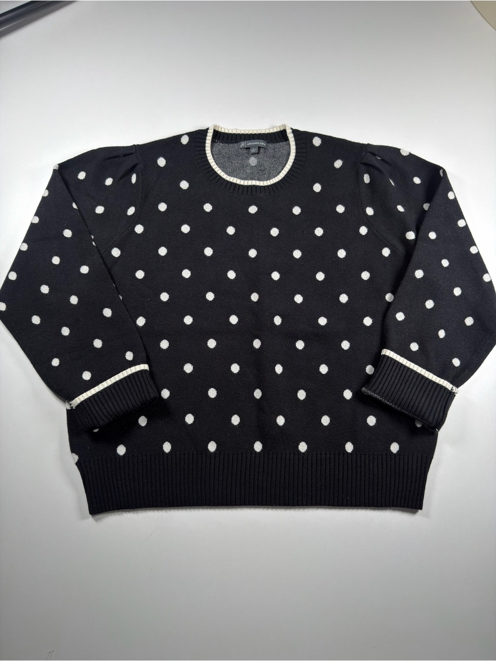 Adrianna Papell Black and White Polka Dot Crewneck Sweater Women’s Size Large